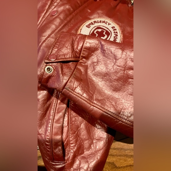 Vintage Varsity leather jacket Canada Sportswear EMT patch Red - Picture 11 of 16